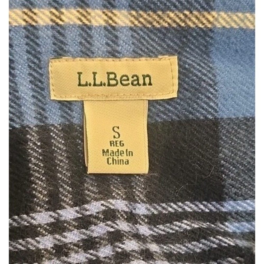 L.L.Bean Women's Small Blue Plaid Flannel Shirt Button Up Cottagecore Outdoor - Picture 7 of 8